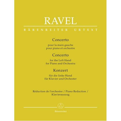 Ravel - Concerto For Left Hand Piano Reduction (Softcover Book) Urtext Edition Book