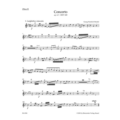 Concerto For Organ And Orchestra In G Minor Op. 4/1 Hwv 289