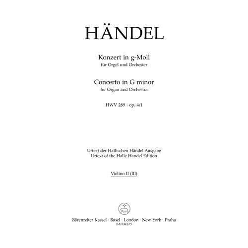 Concerto For Organ And Orchestra In G Minor Op. 4/1 Hwv 289