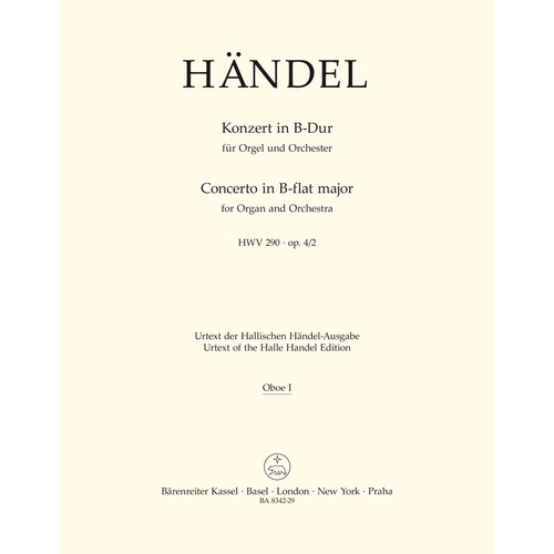Concerto For Organ And Orchestra In B-Flat Major Op. 4/2 Hwv 290