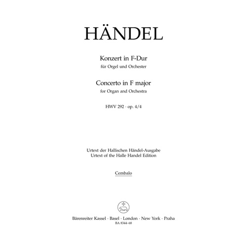 Concerto For Organ And Orchestra In F Major Op. 4/4 Hwv 292