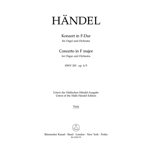 Concerto For Organ And Orchestra In F Major Op. 4/5 Hwv 293