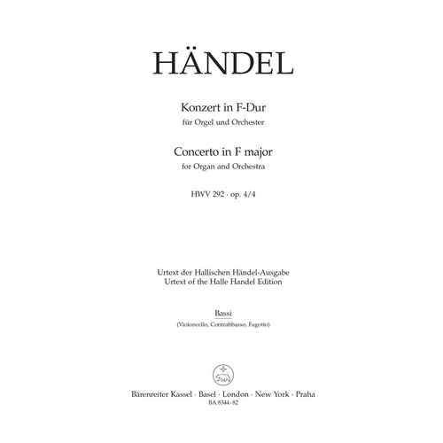 Concerto For Organ And Orchestra In F Major Op. 4/4 Hwv 292