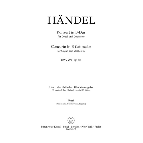 Concerto For Organ And Orchestra In B-Flat Major Op. 4/6 Hwv 294