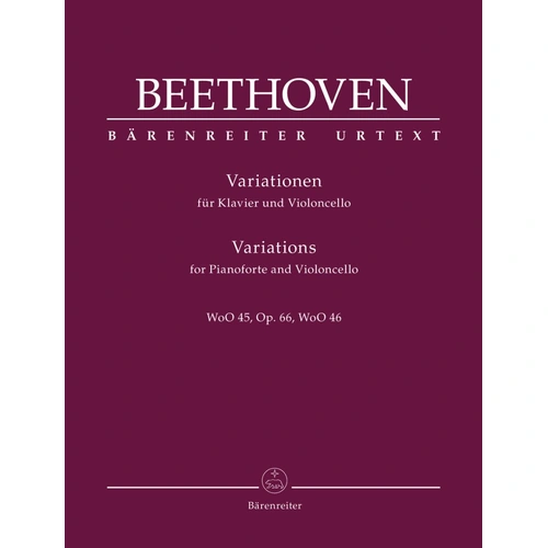 Beethoven - Variations Complete for Cello and Piano, Urtext Edition, 88 Pages, Includes Critical Commentary and Facsimile