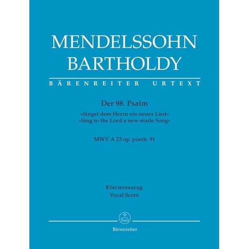 Mendelssohn - Psalm 98 Vocal Score (Softcover Book) Urtext Edition Book