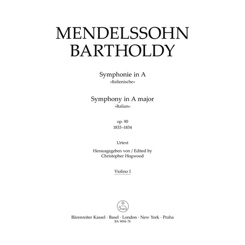 Symphony in A Major Op 90 Italian Violin 1 Orchestra Mendelssohn Ed by Hogwood