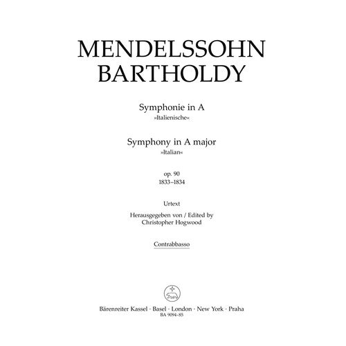 Symphony in A Major Op 90 for Double Bass Orchestra by Mendelssohn, Edited by Hogwood