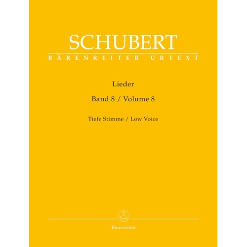 Schubert - Lieder Volume 8 for Low Voice, Urtext Edition, 223 Pages, Publisher: Barenreiter
