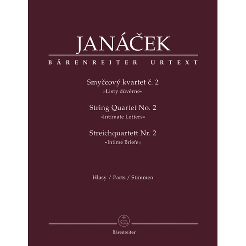 Janacek String Quartet No. 2 "Intimate Letters" Parts for Cello and Viola, Urtext Edition, 60 Pages, Published by Barenreiter