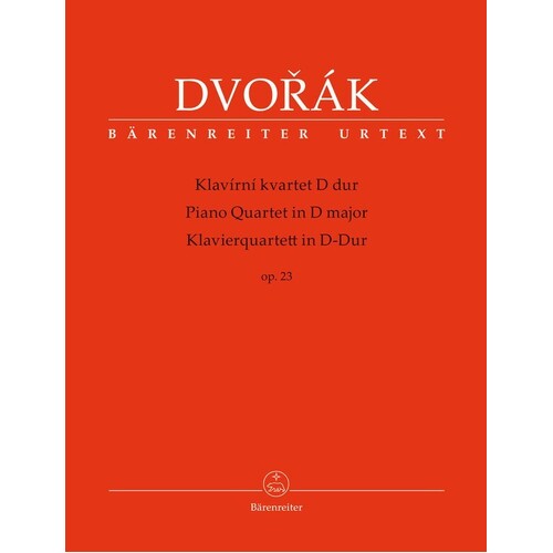 Dvorak - Piano Quartet D Major Op 23 Score/Parts Urtext Edition Book