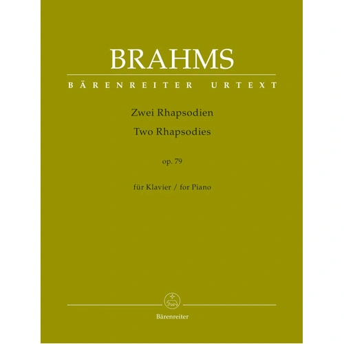 Brahms - 2 Rhapsodies Op. 79 for Piano, Urtext Edition, 32 Pages, Published by Barenreiter