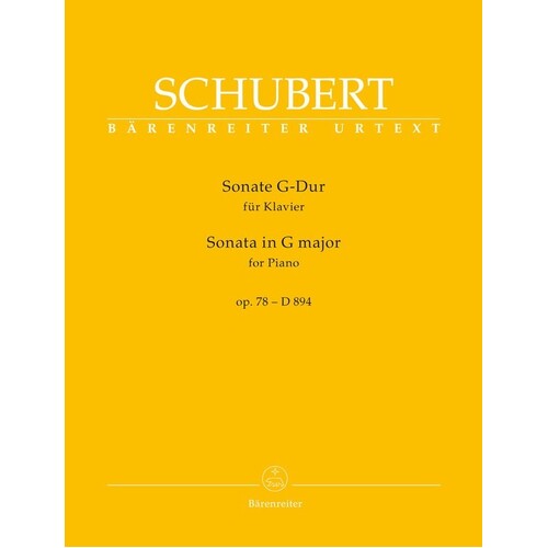 Schubert - Sonata G Major Op 78 D 894 Piano (Softcover Book) Urtext Edition Book