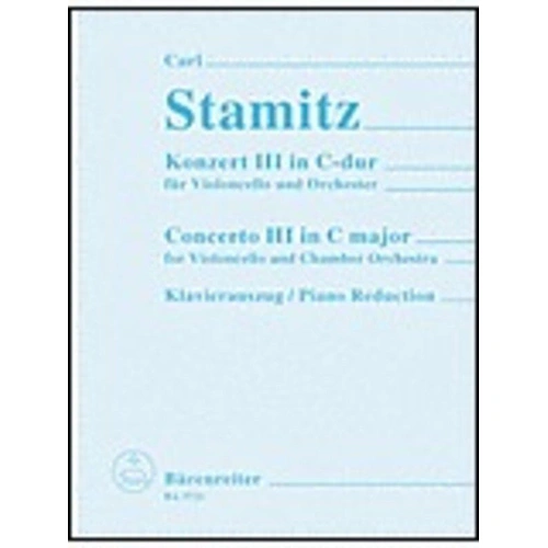 Stamitz Concerto No 3 in C Major for Cello and Piano, 34 Pages, Published by Hortus Musicus