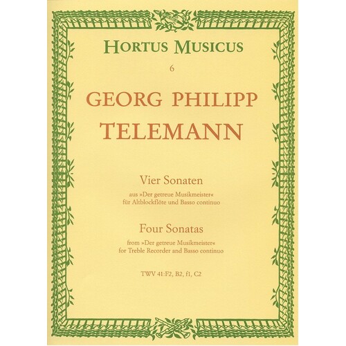 Telemann - 4 Sonatas Treble Recorder/Piano (Softcover Book)