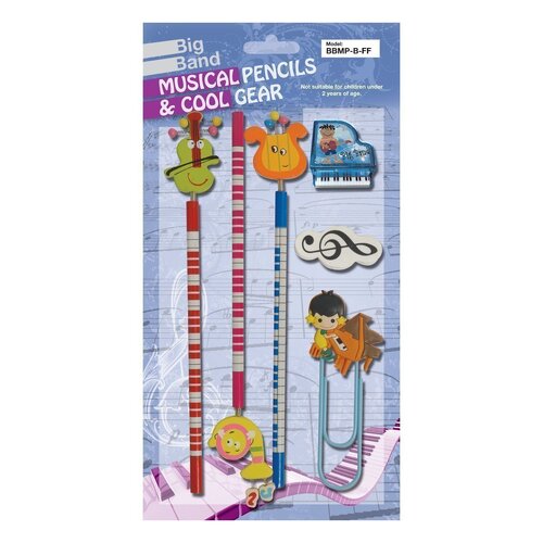 Big Band BBMP-B-FF Funny Face Pencil Set with Sharpener, Eraser, and Clip