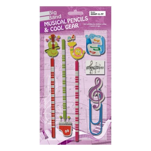Big Band BBMP-G-FF Funny Face Pencil Set with Sharpener, Eraser, and Clip - Pink