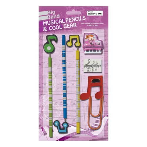 Big Band BBMP-G-MN Musical Note Pencil Set with Sharpener, Eraser, and Paper Clip - Pink Pack