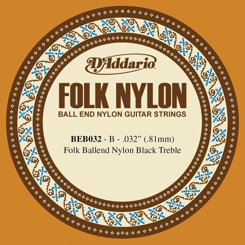 D'Addario BEB032 Folk Nylon Guitar Single String, Black Nylon, Ball End, .032