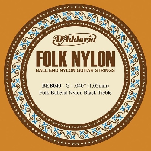 D'Addario BEB040 Folk Nylon Guitar Single String, Black Nylon, Ball End, .040