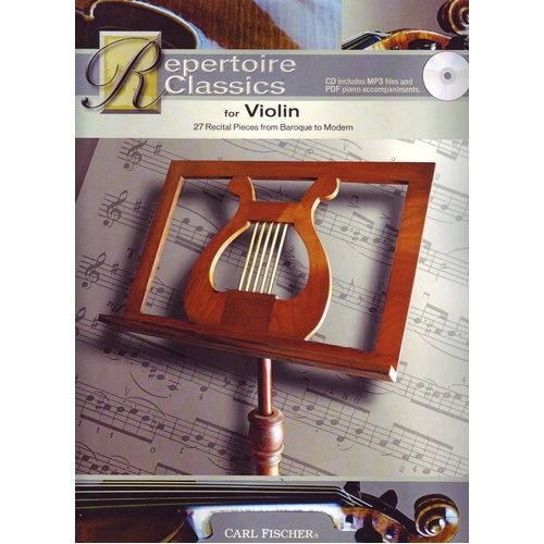 Repertoire Classics for Violin BK/CD by Carl Fischer - 48 Pages, Includes MP3 Accompaniments and PDF Parts, Grade 2-5 Solos