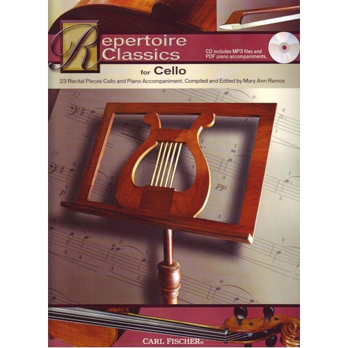 Repertoire Classics for Cello Book with CD by Carl Fischer, 48 Pages, Includes Piano Accompaniments and MP3 Audio Files