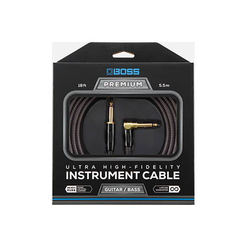 BOSS BIC-P18A Premium 18ft Instrument Cable - High-Fidelity with Straight to Right-Angle 1/4-inch Connectors