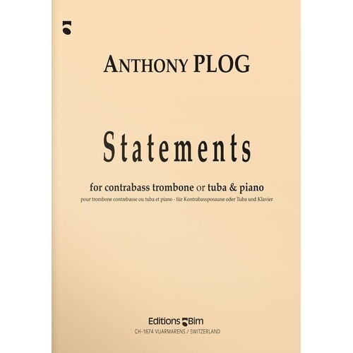 Plog - Statements For Contrabass Trombone Or Tuba/Piano (Softcover Book)