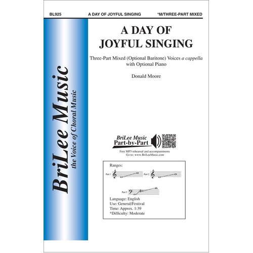 A Day Of Joyful Singing 3 Part Mixed A Cappella (Octavo) Book