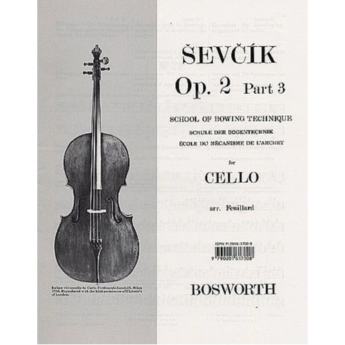 Sevcik Cello Studies Op. 2 Part 3 by Otakar Sevcik, Bosworth Publisher