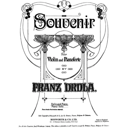 Drdla Souvenir for Violin and Piano by Franz Drdla, Published by Bosworth