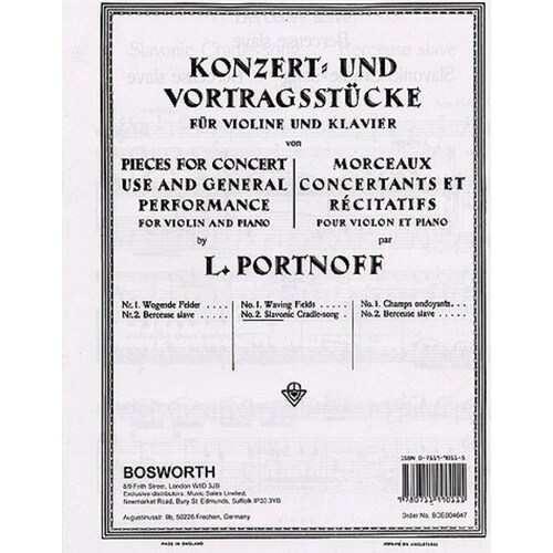Slavonic Cradle Song For Violin And Piano Book