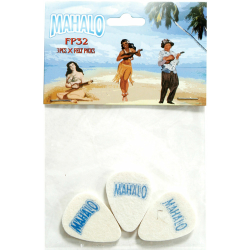 3 x Mahalo Ukulele Felt Picks 3.2mm Flat Soft Tone  Hawaiian Pack Uke