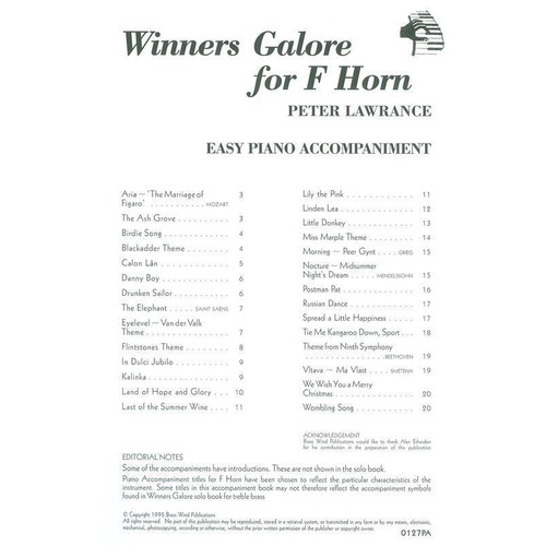 Winners Galore for F Horn Piano Accompaniment by Peter Lawrance
