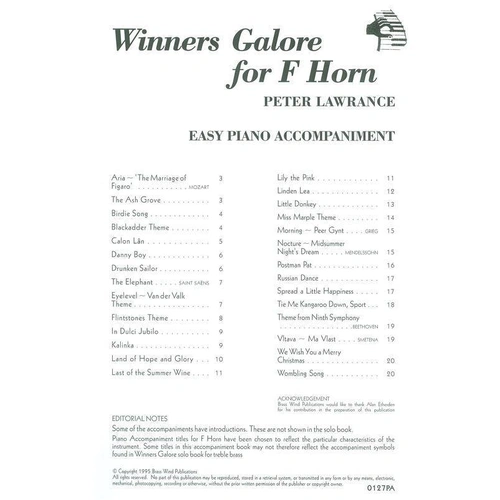 Winners Galore for F Horn Piano Accompaniment by Peter Lawrance
