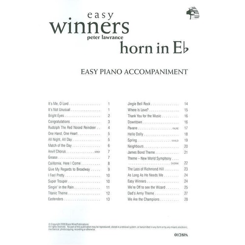 Easy Winners E Flat Horn Piano Accompaniment