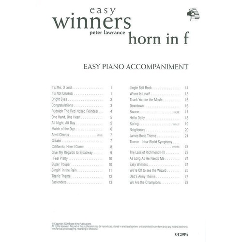 Easy Winners F Horn Piano Accompaniment by Peter Lawrance