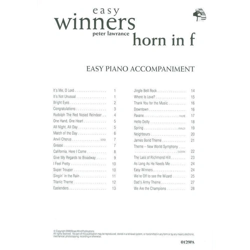 Easy Winners F Horn Piano Accompaniment by Peter Lawrance