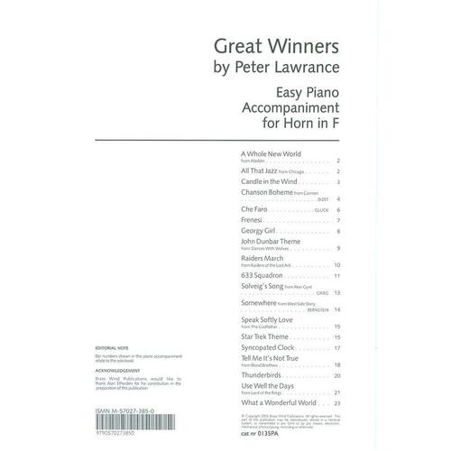 Great Winners French Horn Piano Accomp (Softcover Book)