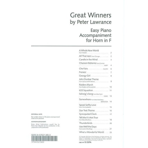 Great Winners French Horn Piano Accompaniment by Peter Lawrance