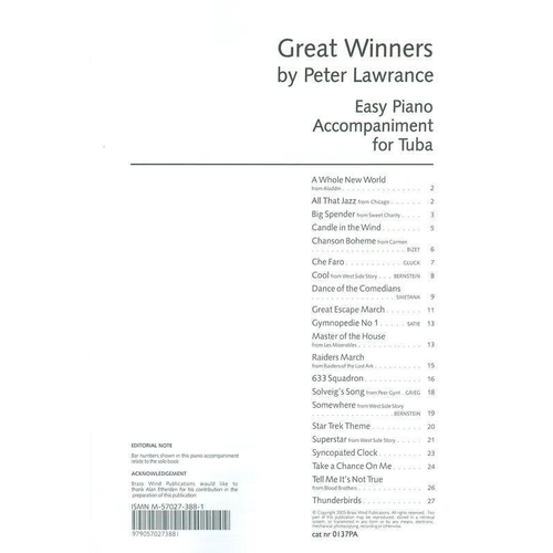 Great Winners for Tuba - Piano Accompaniment by Peter Lawrance