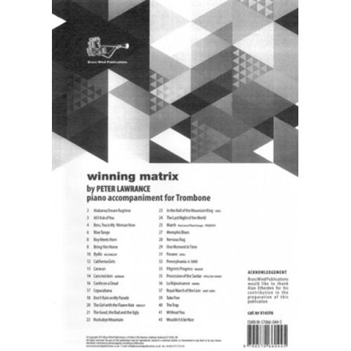 Winning Matrix for Trombone Piano Accompaniment by Peter Lawrance