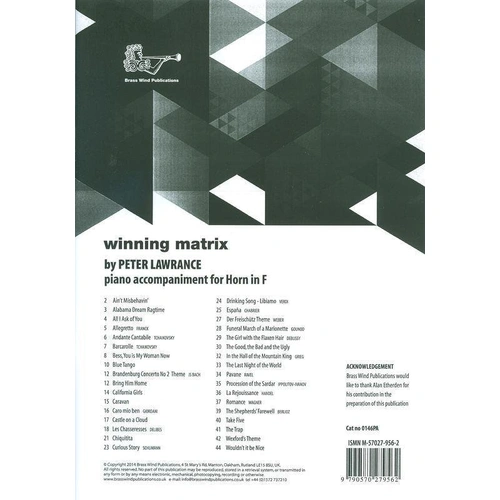 Winning Matrix for F Horn Piano Accompaniment by Peter Lawrance