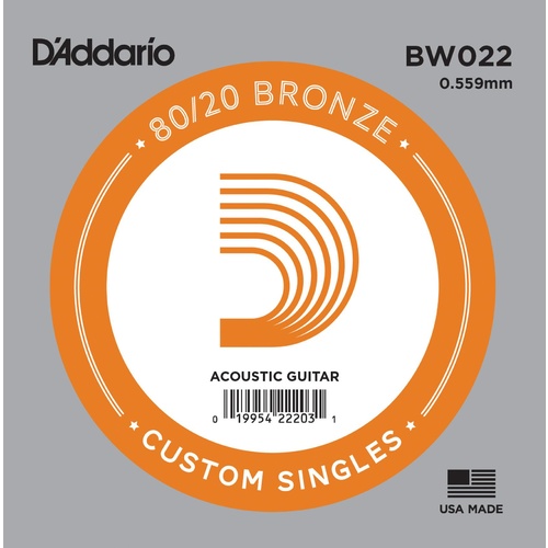 D'Addario BW022 Bronze Wound Acoustic Guitar Single String, .022