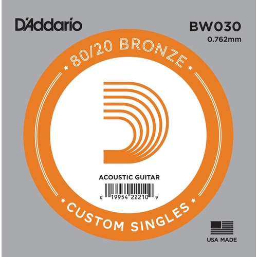 D'Addario BW030 Bronze Wound Acoustic Guitar Single String, .030