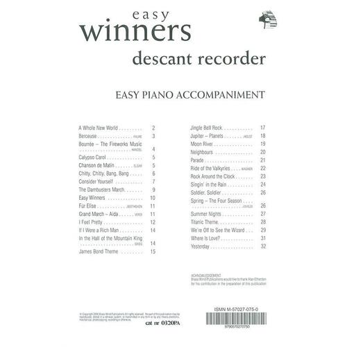 Easy Winners Descant Rec Piano Accomp (Softcover Book)