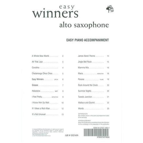 Easy Winners Alto Sax Piano Accomp (Softcover Book)