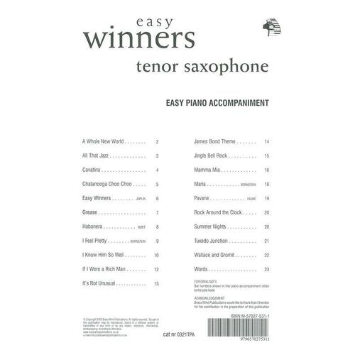 Easy Winners Tenor Sax Piano Accomp (Softcover Book)