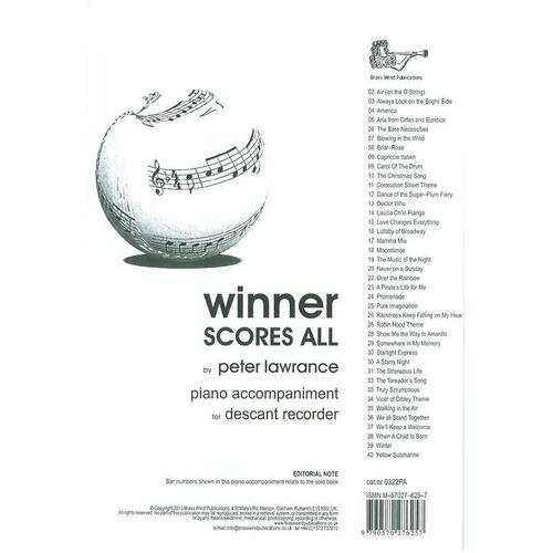 Winner Scores All For Descant Rec Piano Accomp (Softcover Book)
