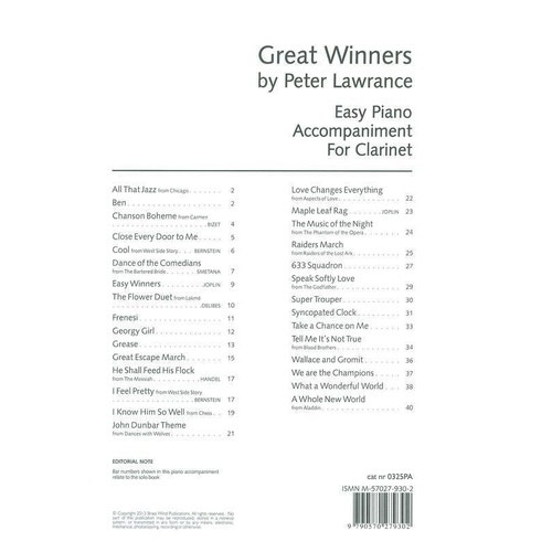 Great Winners for Clarinet Piano Accompaniment by Peter Lawrance